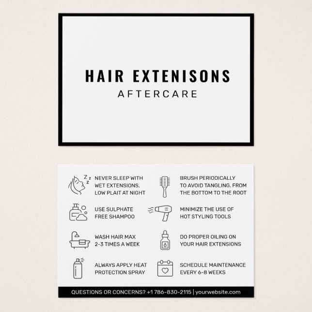 Affärskortet Modern Hair Extensions Aftercare Visitkort (Framsida & baksida)