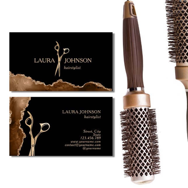 Affärskortet Modern Hair Stylist Guld Scissors Visitkort (Skapare uppladdad)