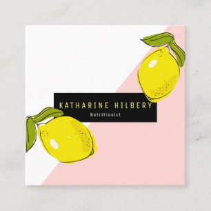 Affärskortet Modern Lemon Rosa White Block Square Fyrkantigt Visitkort