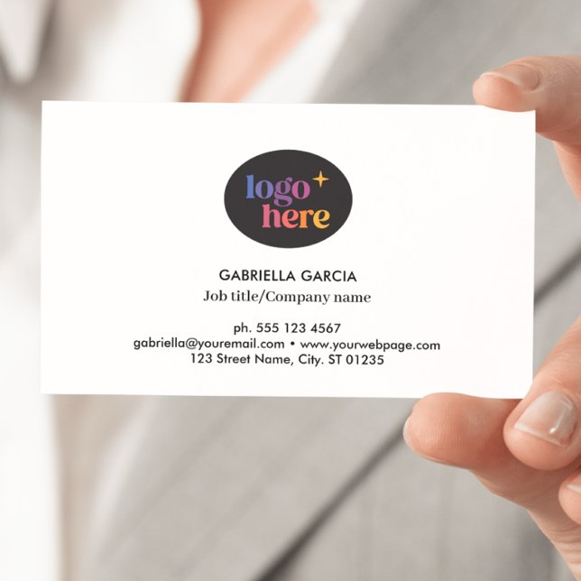 Affärskortet Modern Logotyp QR Code White Visitkort (Front side of card shown in 3.5 x 2.0 inch, add your QR Code on the backside.)