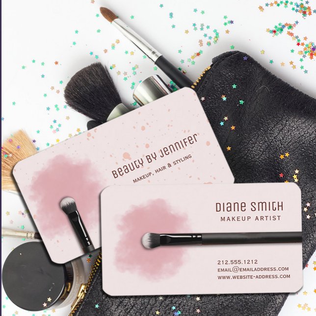 Affärskortet Modern makeup Artist med pensel Visitkort (Modern Makeup Artist Business Card with Brush #simplepinkbusinesscard #zazzlemade #makeupartist)