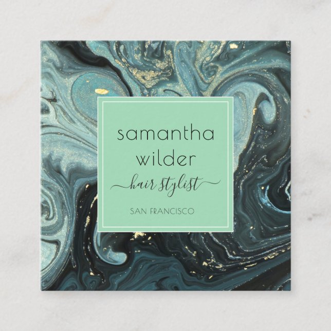 Affärskortet Modern marble Hair Stylist Square Fyrkantigt Visitkort (Framsida)