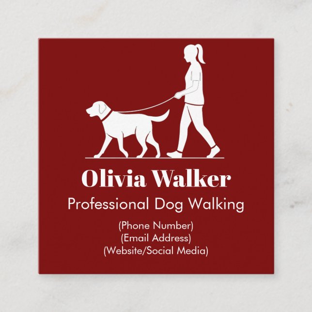 Affärskortet Modern Minimalist Dog Walker Fyrkantigt Visitkort (Framsida)
