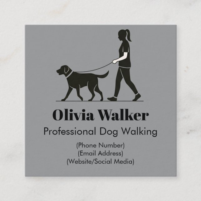 Affärskortet Modern Minimalist Dog Walker Fyrkantigt Visitkort (Framsida)