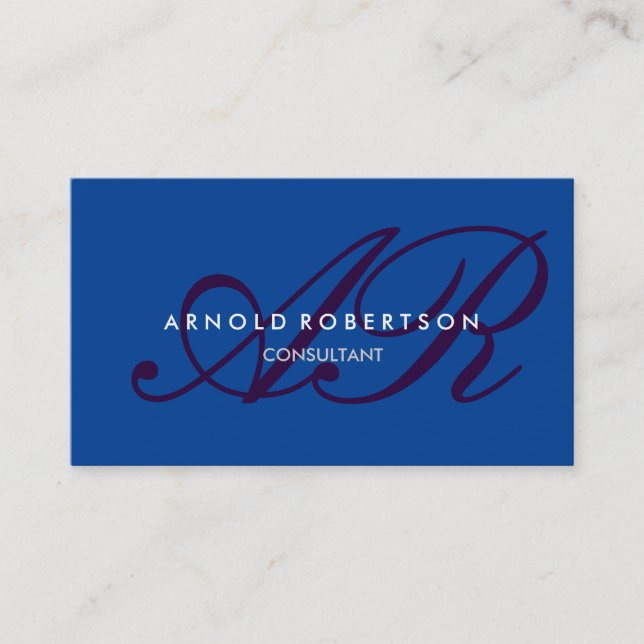 Affärskortet Modern Monogram Blue Trendig Visitkort (Framsida)