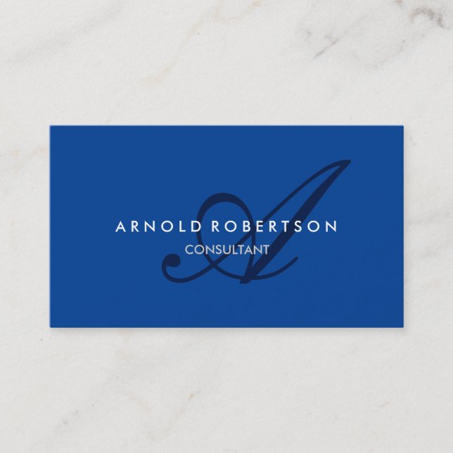 Affärskortet Modern Monogram Blue Trendig Visitkort (Framsida)