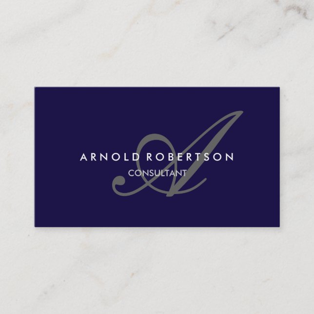 Affärskortet Modern Monogram Mörk blått Trendig Visitkort (Framsida)