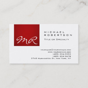 Affärskortet Modern Monogram Script White Red Visitkort