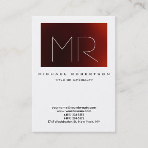 Affärskortet Modern Monogram White Red Large Visitkort