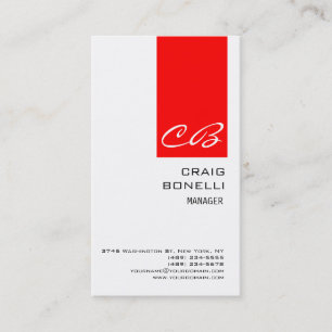 Affärskortet Modern Monogram White Red Plain Visitkort