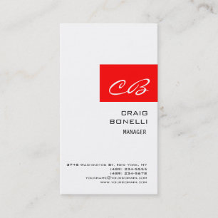 Affärskortet Modern Monogram White Red Plain Visitkort