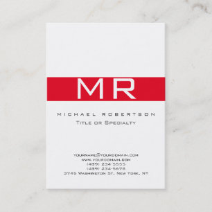 Affärskortet Modern Monogram White Red Visitkort