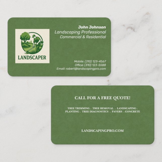 Affärskortet Modern Professionell Landscaper Visitkort (Fram/baksida)
