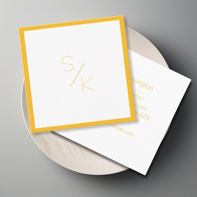 Affärskortet Modern Pur Gult White Fyrkantigt Visitkort (Modern Pur Yellow White Monogram Business Card)