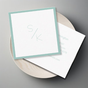 Affärskortet Modern Pur Mint White Monogram Fyrkantigt Visitkort