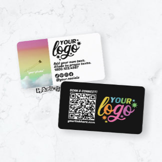 Affärskortet Modern QR Code Black White Rainbow Visitkort