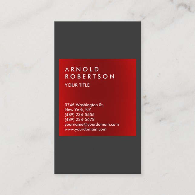 Affärskortet Modern Red Grått Elegant Professionel Visitkort (Framsida)