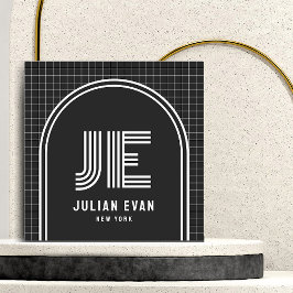 Affärskortet Modern Retro Arch Black Monogram Fyrkantigt Visitkort