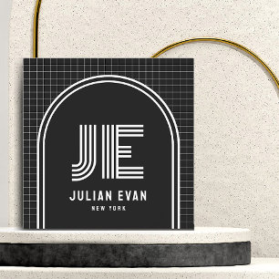 Affärskortet Modern Retro Arch Black Monogram Fyrkantigt Visitkort