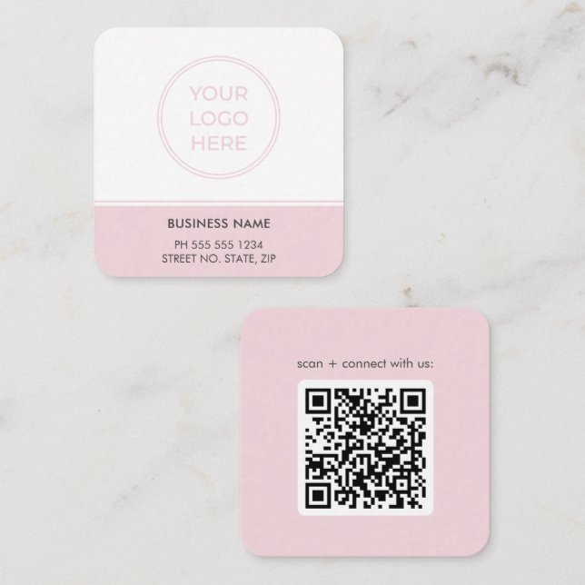 Affärskortet Modern Rosa QR-Logotyp Fyrkantigt Visitkort (Fram/baksida)