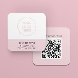Affärskortet Modern Rosa QR-Logotyp Fyrkantigt Visitkort
