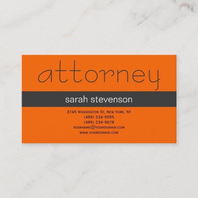 Affärskortet Modern Simple Grått Orange Attorney Visitkort (Framsida)