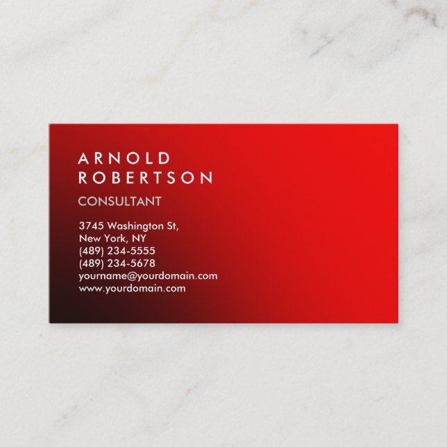Affärskortet Modern Simple Plain Red Trendig Visitkort (Framsida)