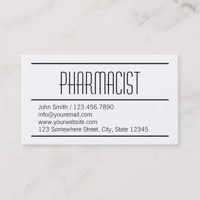 Affärskortet Modern Simple White Pharmacist Visitkort (Framsida)
