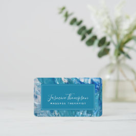 Affärskortet Modern Teal Blue Abstrakt Art Round Visitkort