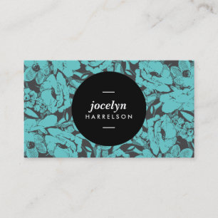 Affärskortet Modern Teal Flowers Black Circle Visitkort