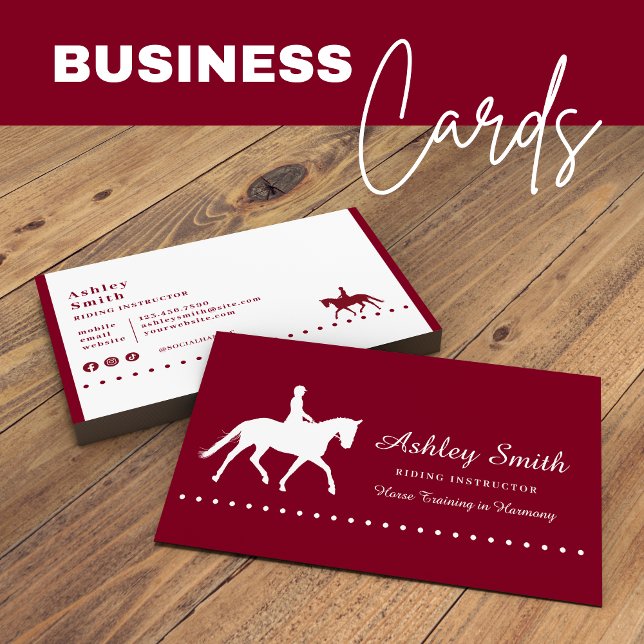 Affärskortet Modern Trendig Horse Trainer Visitkort (Modern Trendy Horse Trainer Business Card Burgundy)