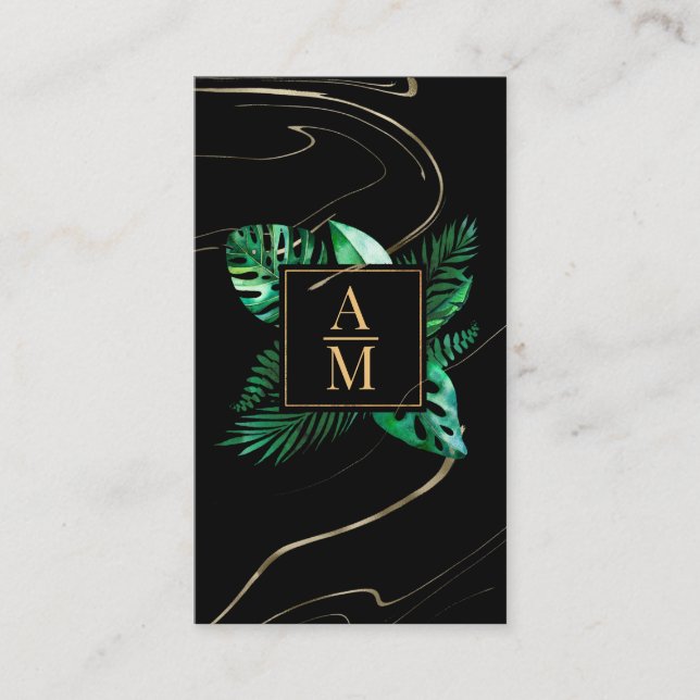Affärskortet Modern Tropical Marble Monogram Visitkort (Framsida)