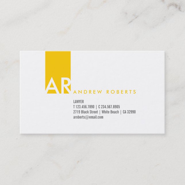 Affärskortet Modern White Gult Monogram Visitkort (Framsida)
