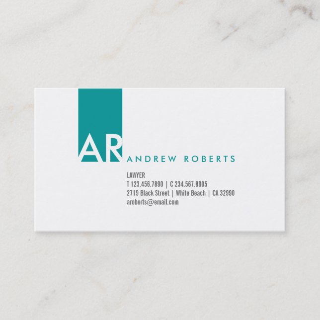 Affärskortet Modern White Turcos Monogram Visitkort (Framsida)