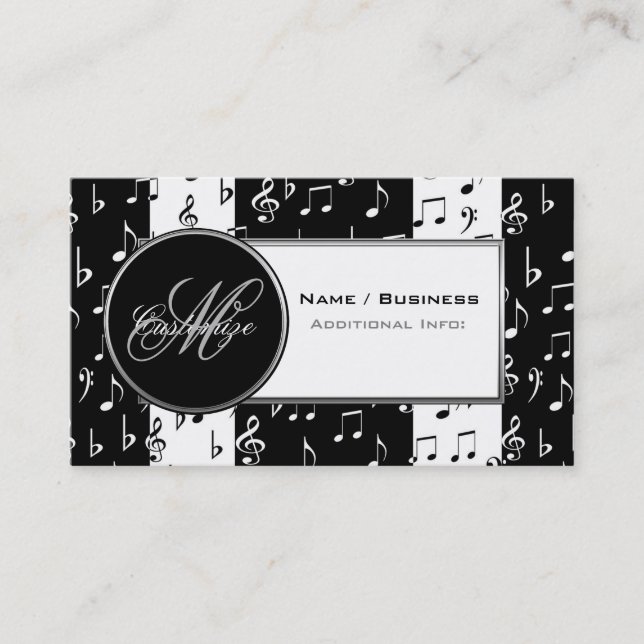 Affärskortet Monogram Black & White Music Visitkort (Framsida)