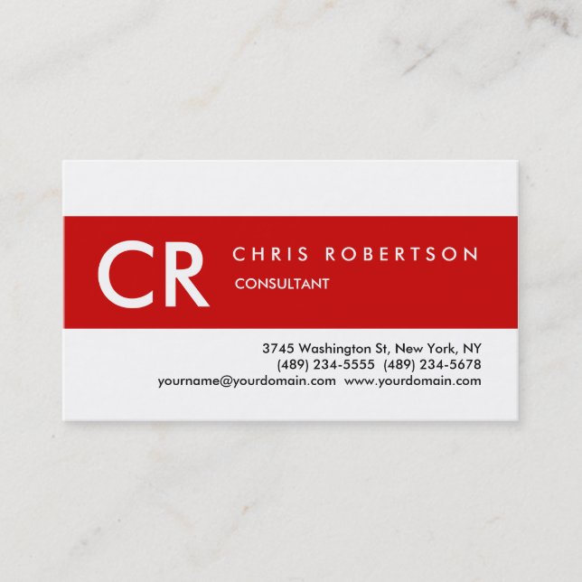 Affärskortet Monogram Black White Red Rand Visitkort (Framsida)