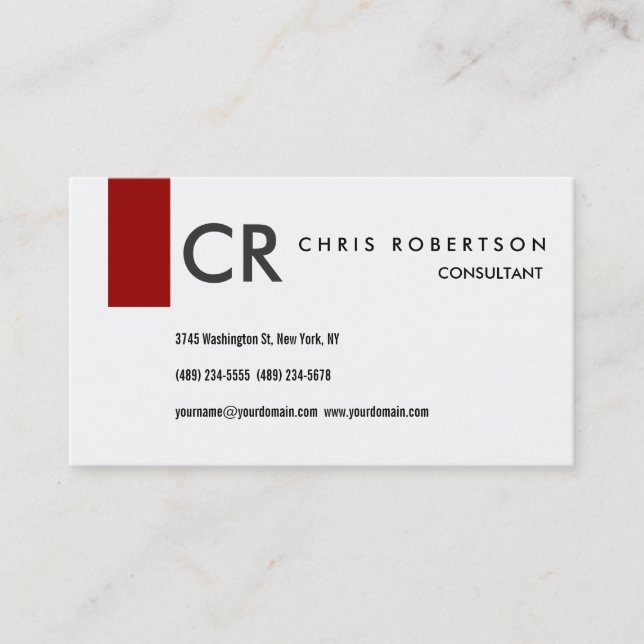 Affärskortet Monogram Black White Red Rand Visitkort (Framsida)