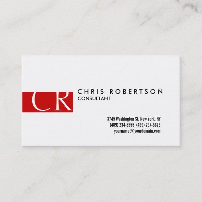 Affärskortet Monogram Black White Red Rand Visitkort (Framsida)