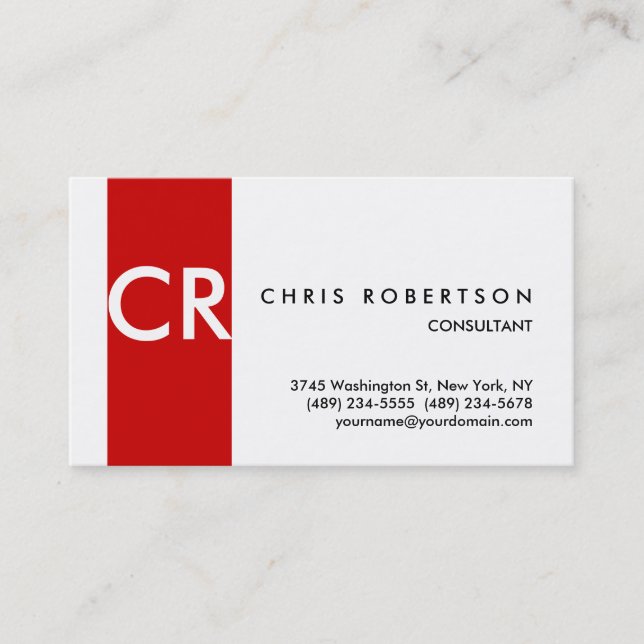 Affärskortet Monogram Black White Red Rand Visitkort (Framsida)