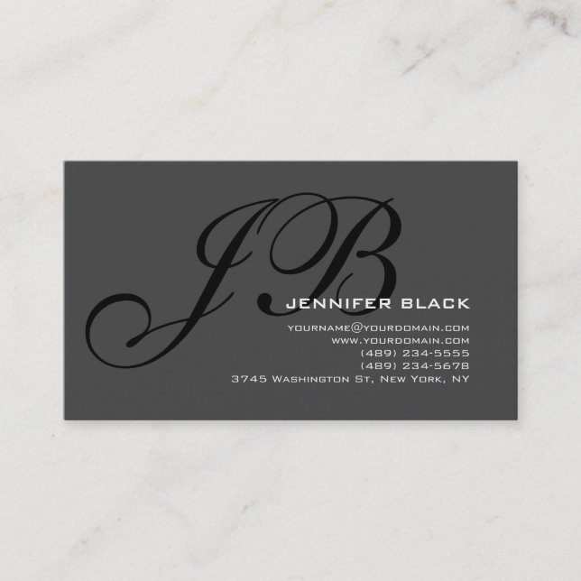 Affärskortet Monogram Grått Black Färg Tones Visitkort (Framsida)