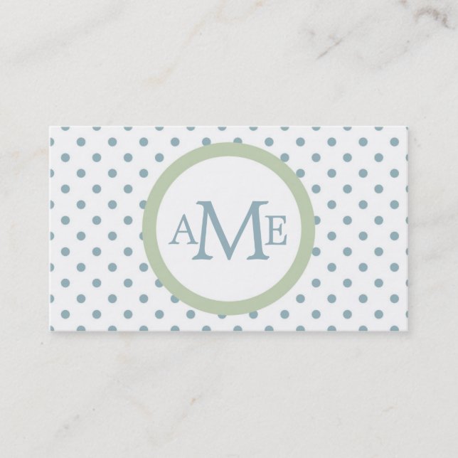 Affärskortet Monogram White Lt Blue Polka Dot Visitkort (Framsida)