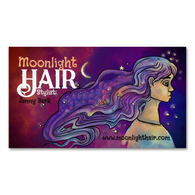 Affärskortet Moonlight Hair-Hair och Nagel Magnetiska Visitkort (Framsida)