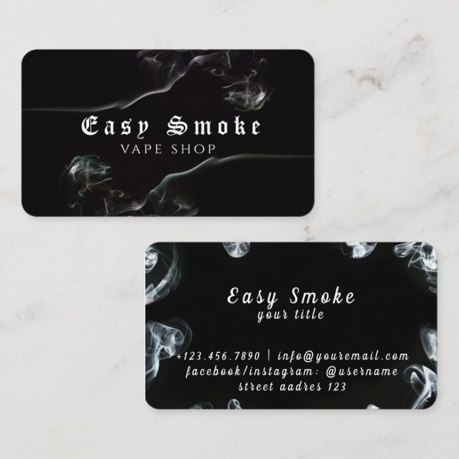 Affärskortet mörk Black Smoke Vape Shop Visitkort (Fram/baksida)