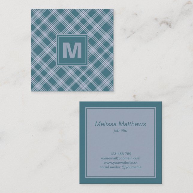 Affärskortet Mudet cyan Play Mönster Fyrkantigt Visitkort (Fram/baksida)