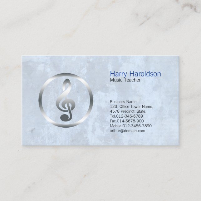 Affärskortet Musiklärare, fetstilt Treble Clef Ico Visitkort (Framsida)