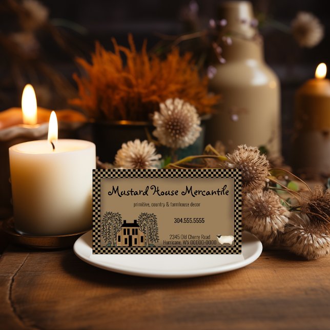 Affärskortet Mustard Saltbox House Rustic Kraft Visitkort (Skapare uppladdad)