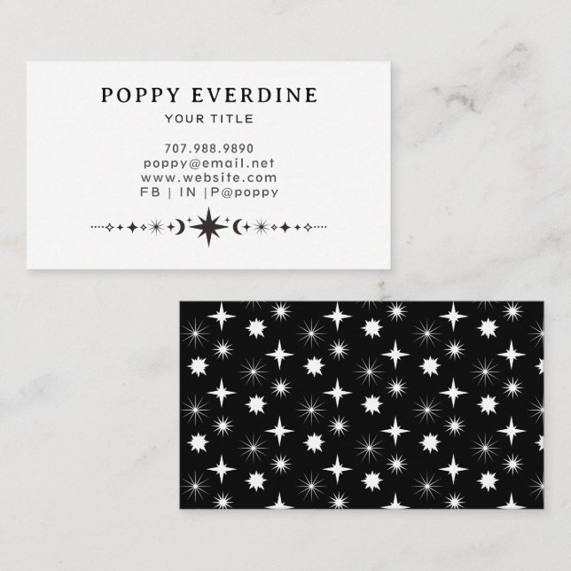 Affärskortet Mystic Måne Stars Visitkort (Fram/baksida)