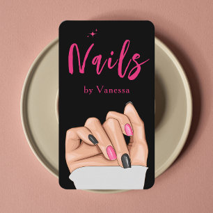 Affärskortet Nail Artist Salon Black Rosa Qr Code Visitkort