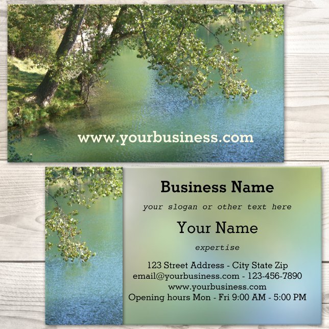 Affärskortet Nature Träd Sjö Visitkort (Business card with a soulful image of trees at the side of a lake)