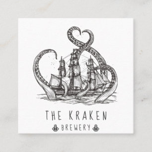 Affärskortet Nautical Kraken Sketch Square Fyrkantigt Visitkort